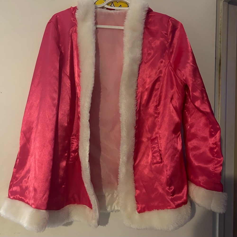 Pink Santa coat with fluffy leg warmers